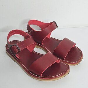 Duckfeet Lokken Womens Leather Red Flat Sandals EU 38 US 7.5 -8 Slingback Danish